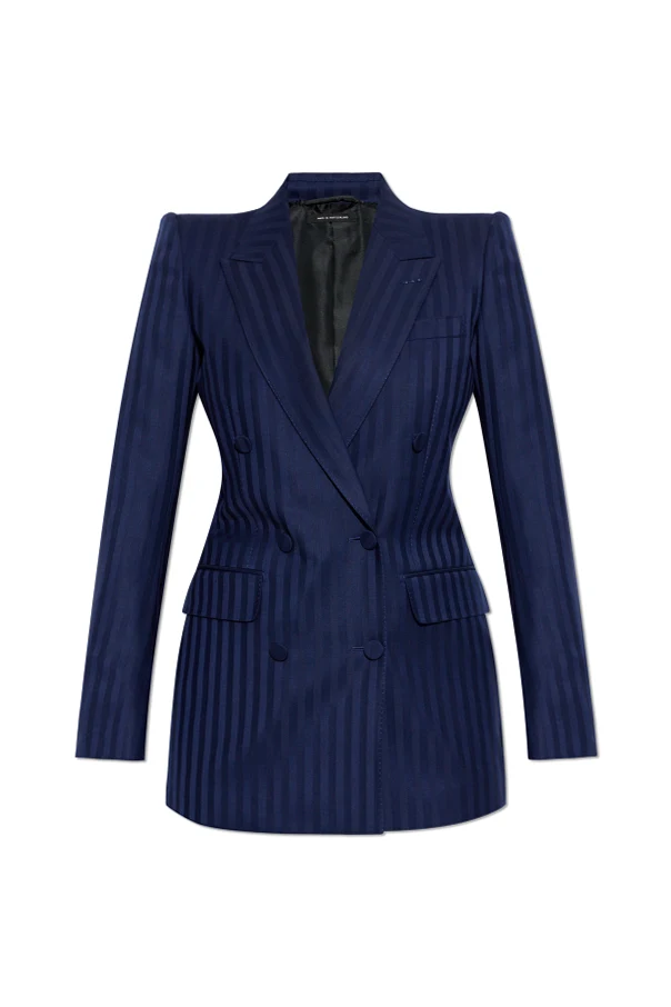 MARINEBLAU Wollblazer mit Nadelstreifenmuster
