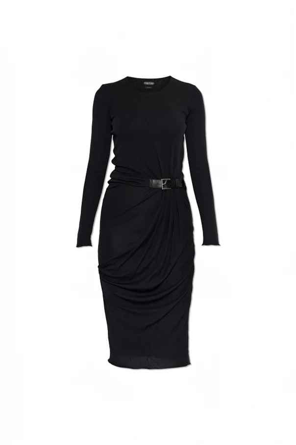 SCHWARZ Kleid mit dekorativem Taillengürtel