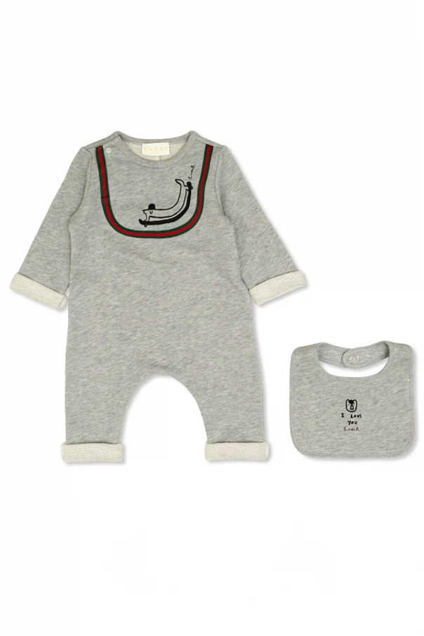 WHITE Baby romper and bib set