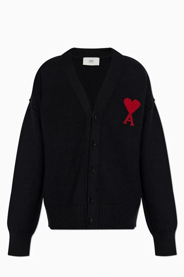 CZARNY Wełniany kardigan z logo