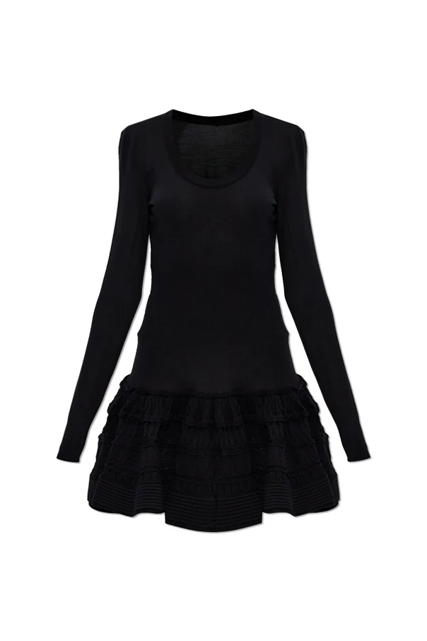 SCHWARZ Wollkleid mit Rüschen