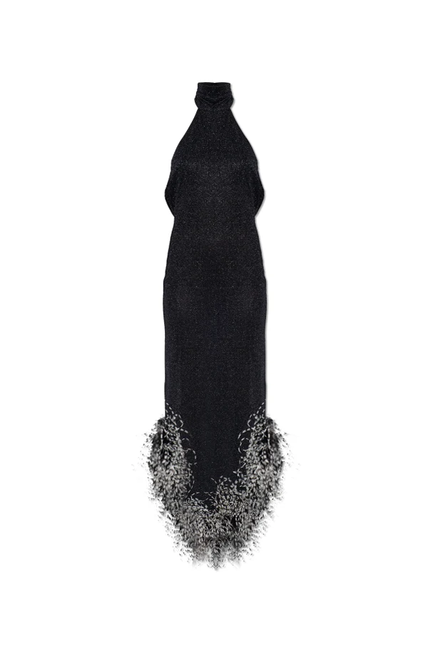 SCHWARZ Kleid mit Lurexfaden und Federn