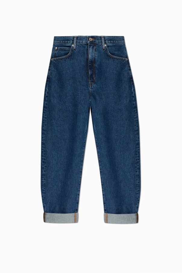 GRANATOWY Jeansy z wysokim stanem