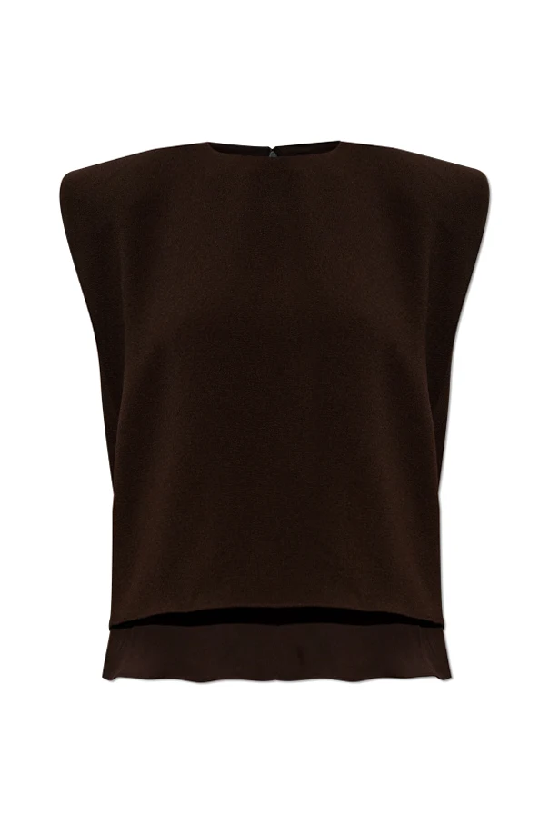 BRĄZOWY Top z wszytymi poduszkami na ramionach