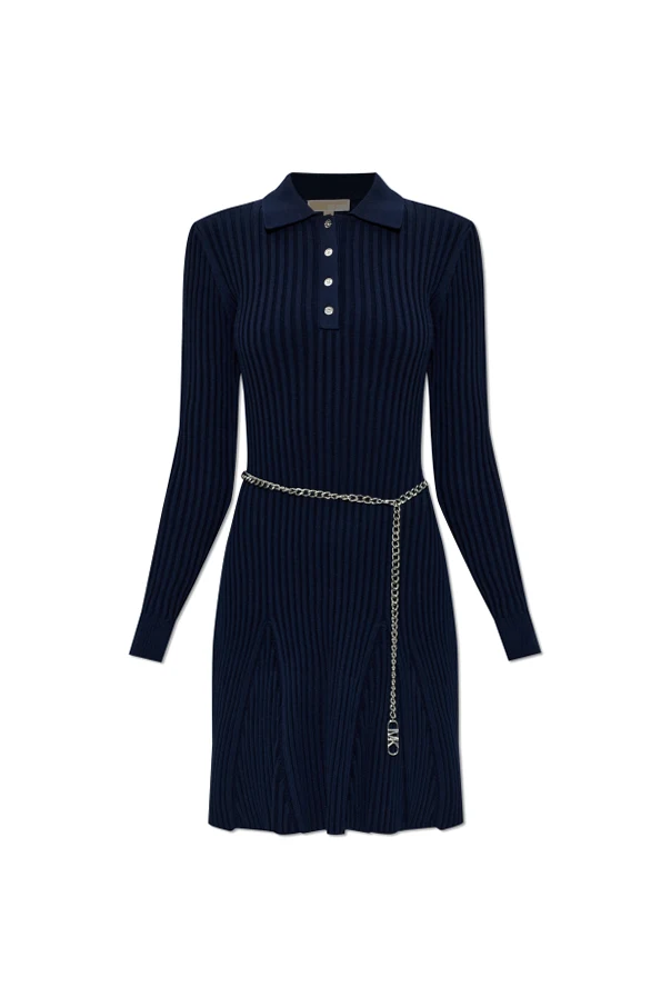 MARINEBLAU Kleid mit langen Ärmeln und Zierkette