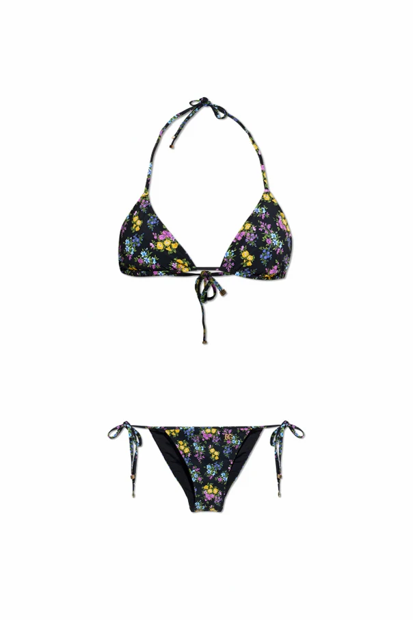 CZARNY Dwuczęściowy kostium kąpielowy z motywem kwiatowym