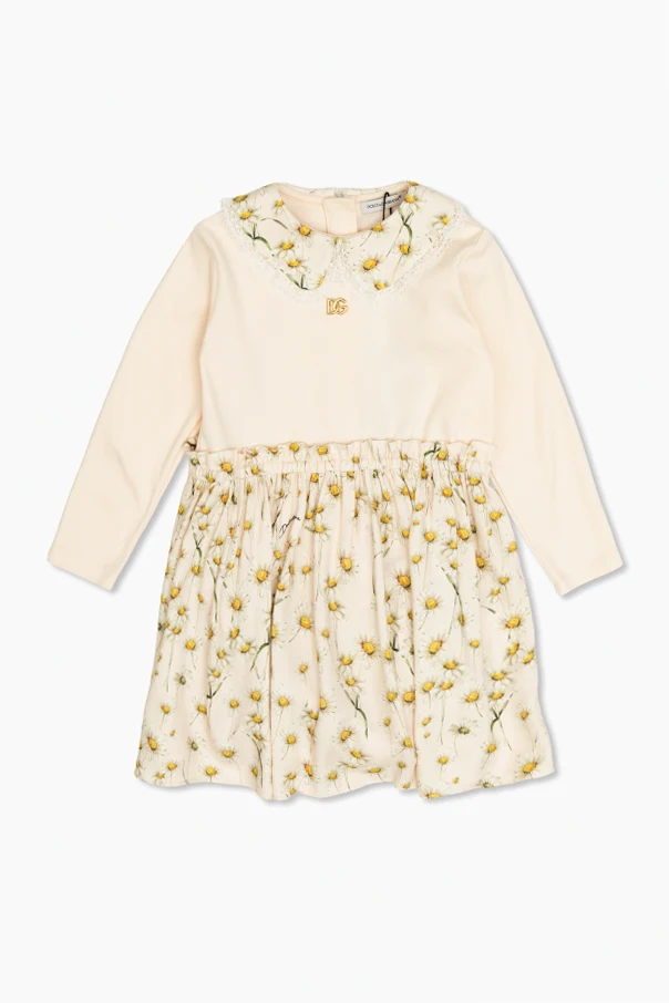 cream Floral motif dress