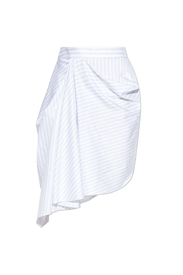 WHITE Asymmetrical skirt with a pinstripe pattern