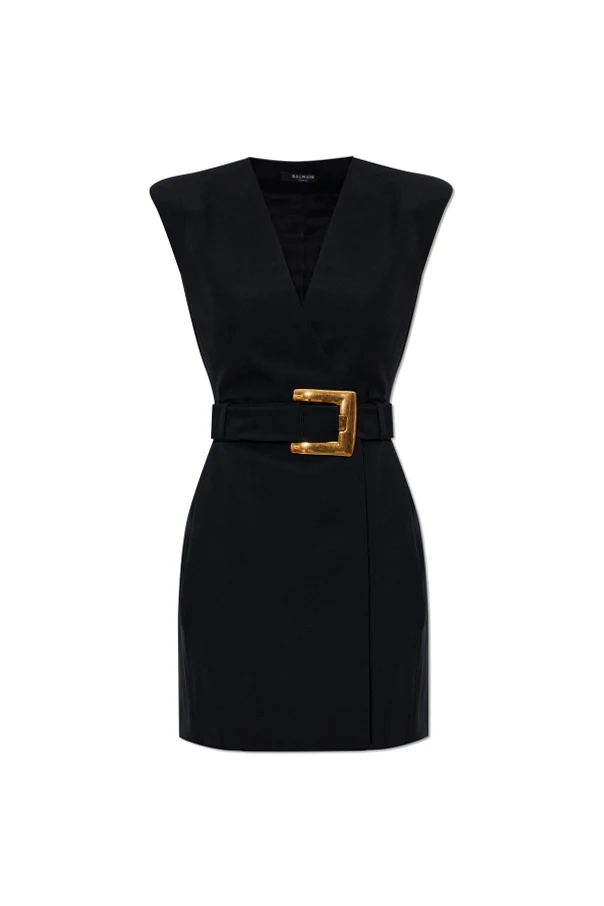 SCHWARZ Wollkleid mit Ziergürtel