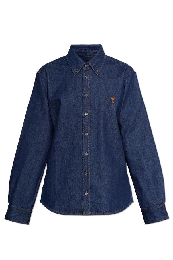 MARINEBLAU Jeanshemd mit gesticktem Logo