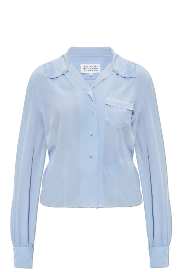 BLAU Seidenhemd mit Tasche