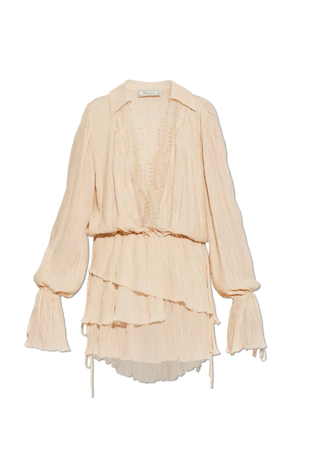 BEIGE Plissiertes Kleid mit Spitzeneinsätzen