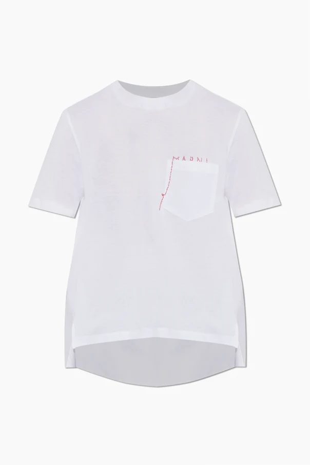 BIAŁY  Asymetryczny t-shirt z logo
