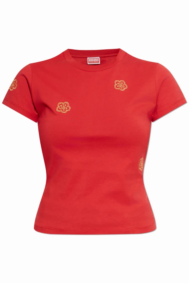 CZERWONY T-shirt z wyszytym logo
