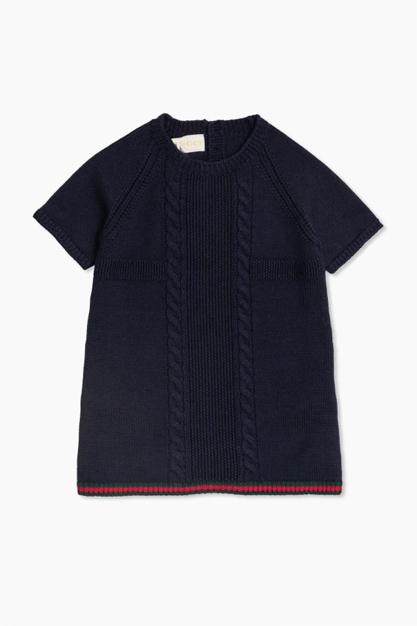 NAVY BLUE Wool dress with short sleeves