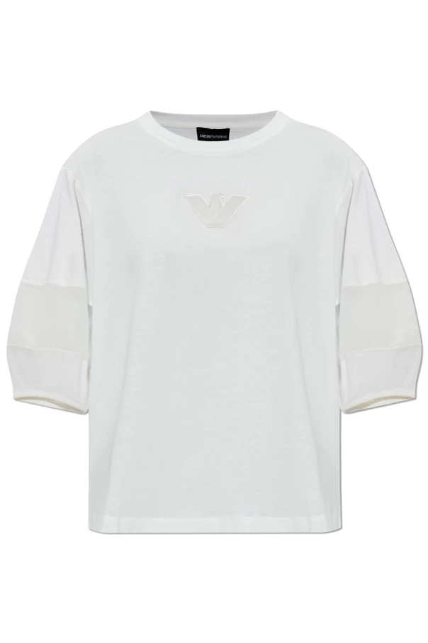 cream T-shirt with transparent inserts