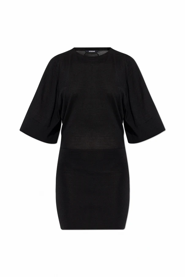 SCHWARZ Wollkleid mit aufgesticktem Logo