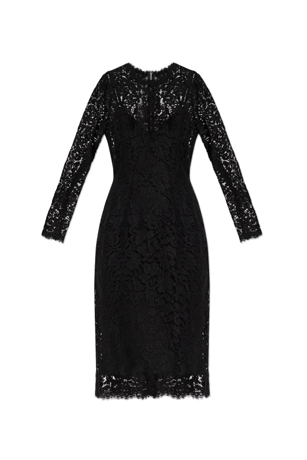 SCHWARZ Spitzenkleid mit langen Ärmeln