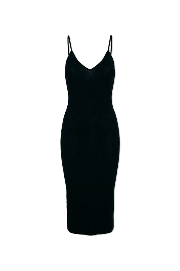 SCHWARZ Wollkleid mit freien Schultern