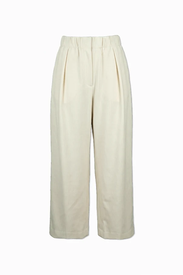 kremowy Wełniane spodnie z szerokimi nogawkami