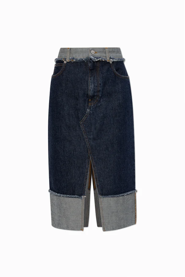 NAVY BLUE Denim skirt with a slit