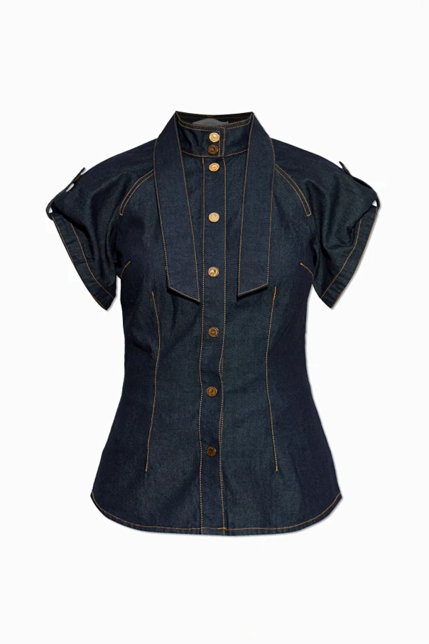 MARINEBLAU Jeanshemd mit kurzen Ärmeln