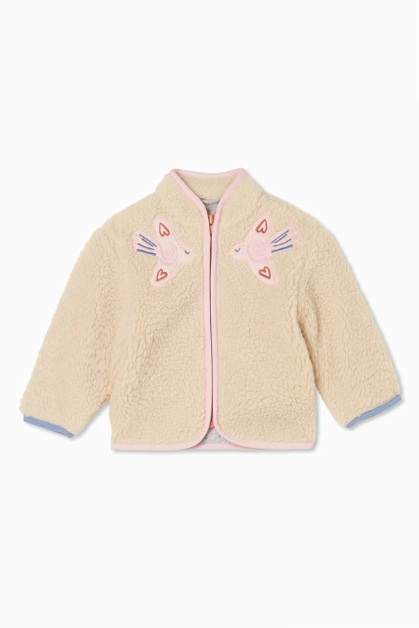 beige Faux fur jacket with a stand-up collar