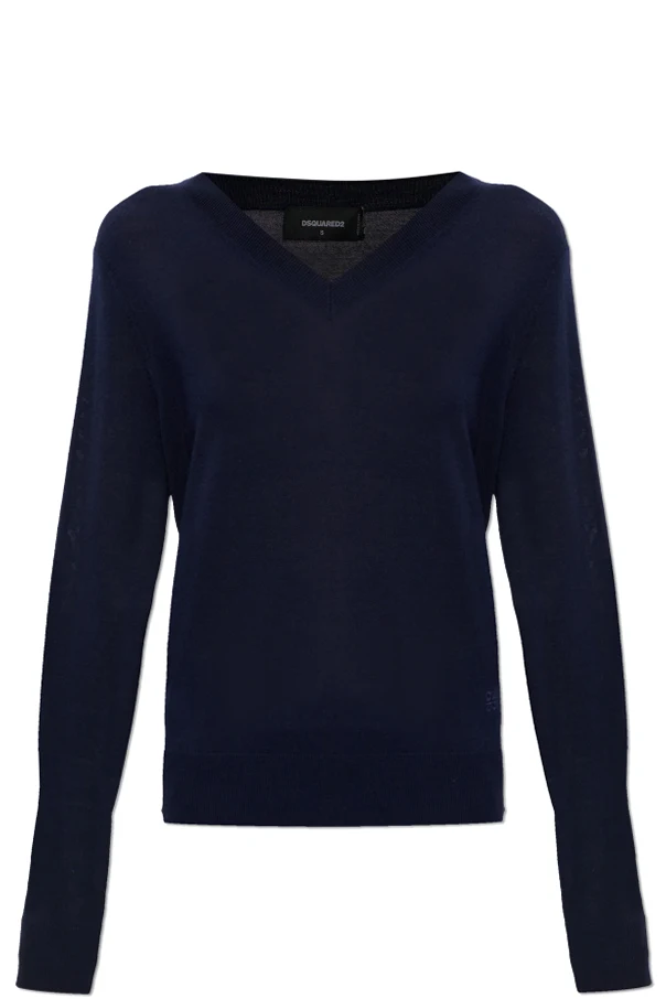 GRANATOWY Sweter z dekoltem w serek