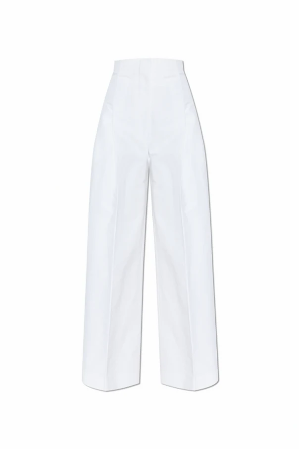 BIAŁY  Spodnie z nogawkami o szerokim kroju