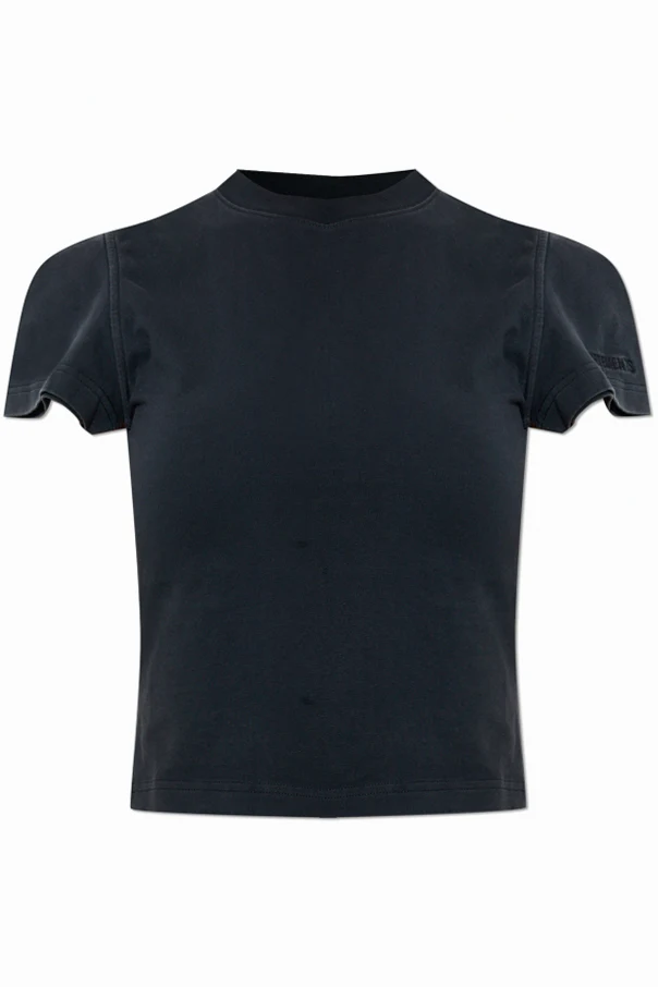 BLACK Short T-shirt with embroidered logo