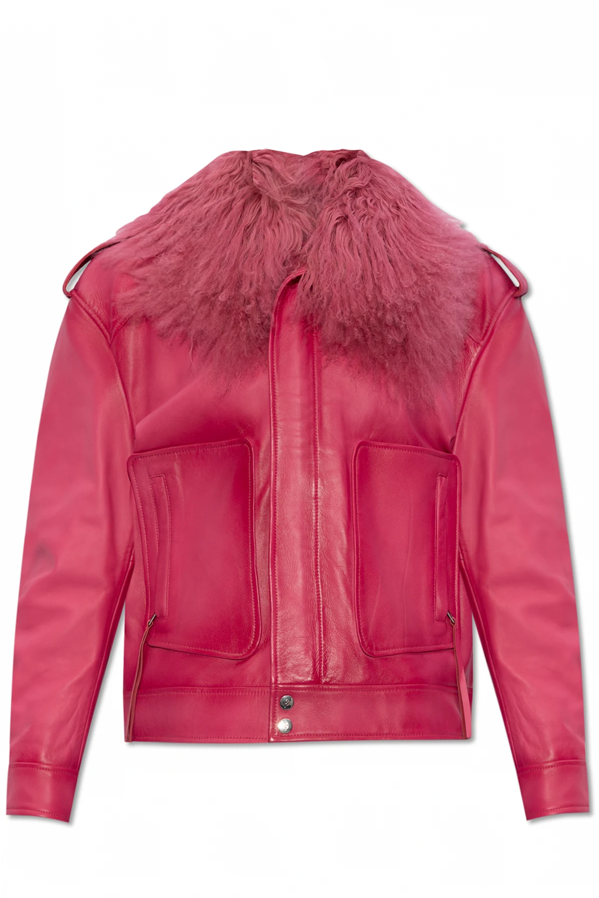 Leather jacket with fur collar