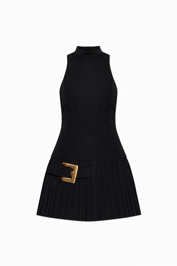 SCHWARZ Kleid mit plissiertem Rock