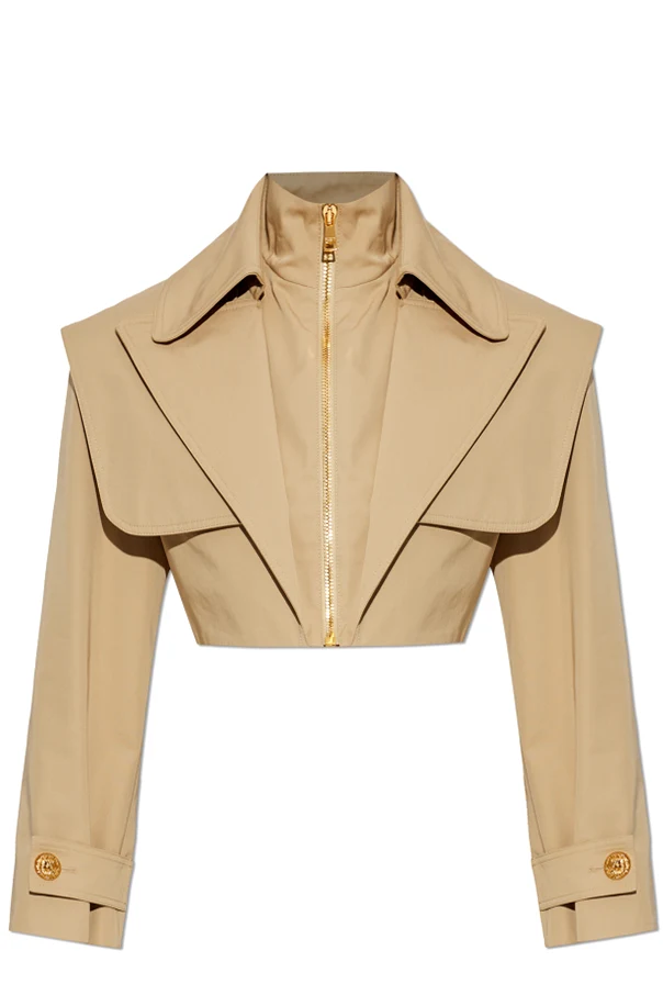 beige Short jacket with a stand-up collar