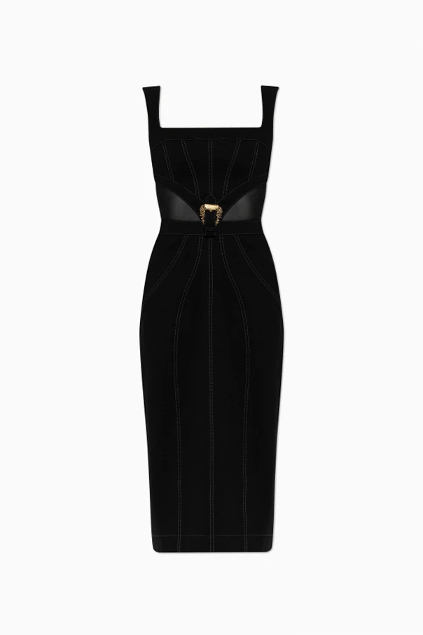 BLACK Denim dress with transparent waist inserts