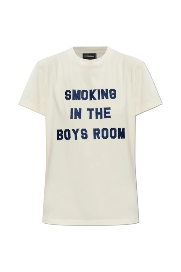 kremowy T-shirt z naszywką