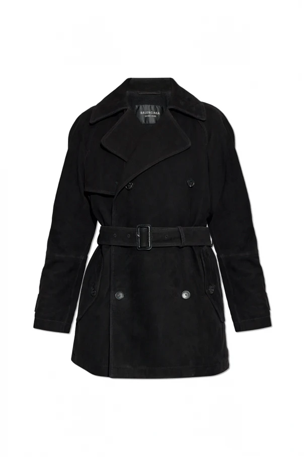 CZARNY Zamszowy trencz z paskiem