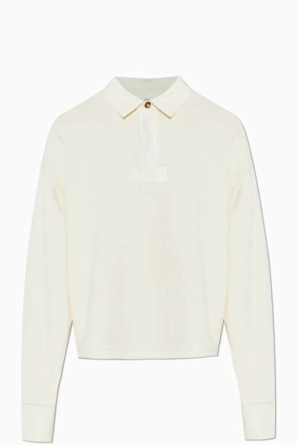 kremowy Polo z długimi rękawami