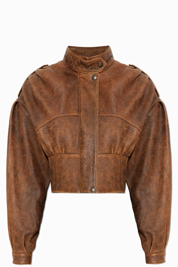 BRAUN Lederjacke mit Stehkragen