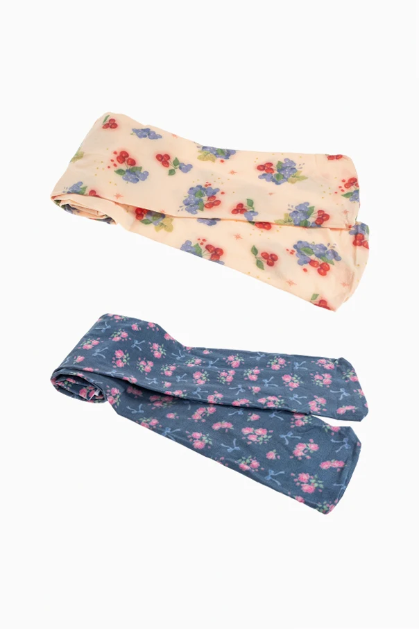 MEHRFARBIG Doppelpack Strumpfhosen mit Blumenmuster