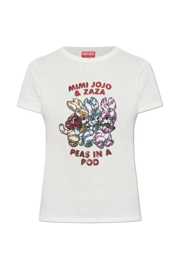 BIAŁY  T-shirt z połyskującymi cekinami