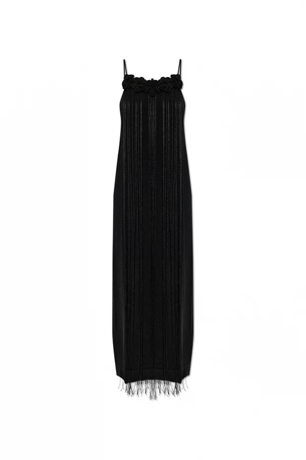 CZARNY Sukienka z dekoracyjnymi długimi frędzlami