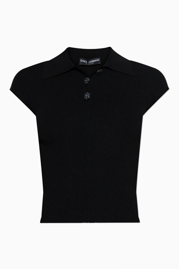 SCHWARZ Polo mit glänzenden Knöpfen