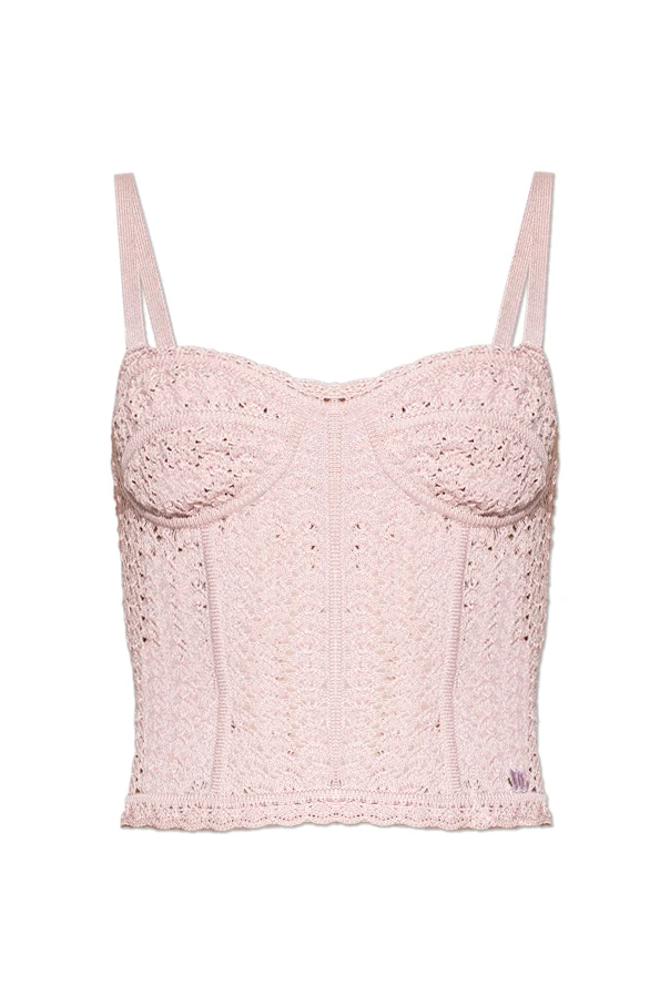 RÓŻOWY Szydełkowy top na ramiączkach