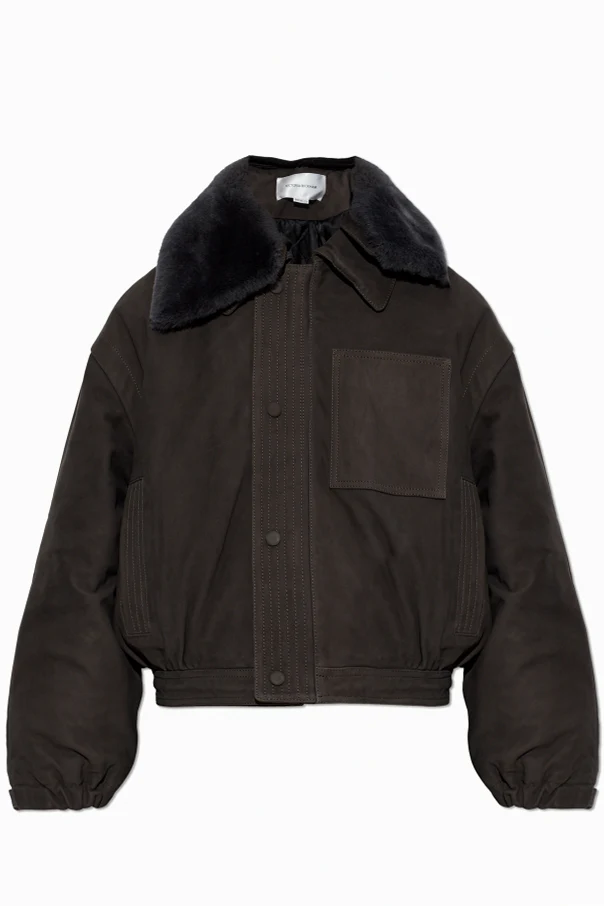 BROWN Suede jacket with fur collar