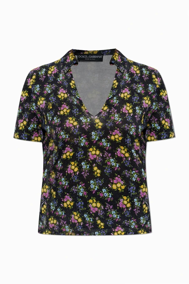 MEHRFARBIG Seidenpolo mit Blumenmuster