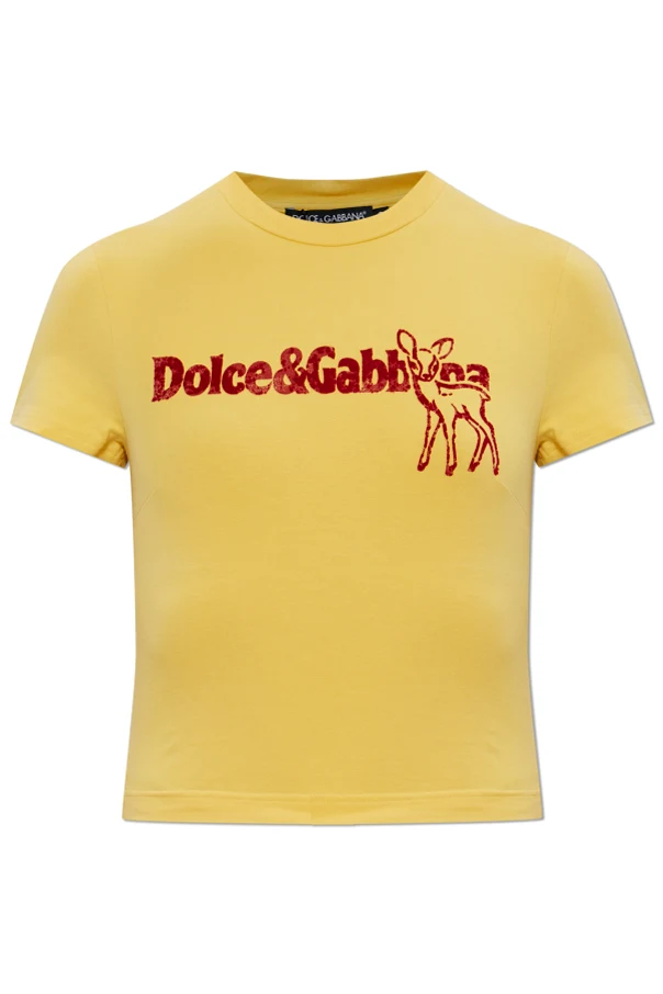GELB T-Shirt mit Logo und Samt-Finish