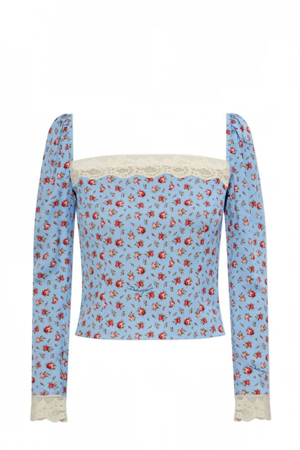 BLAU Seidentop mit Spitzenbesatz