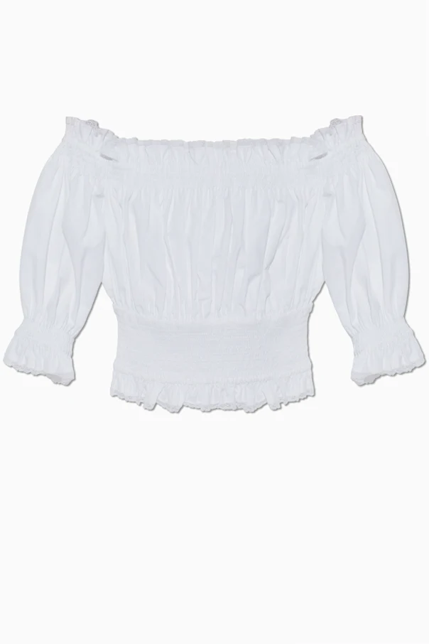 WEISS Top mit Spitzenbesatz