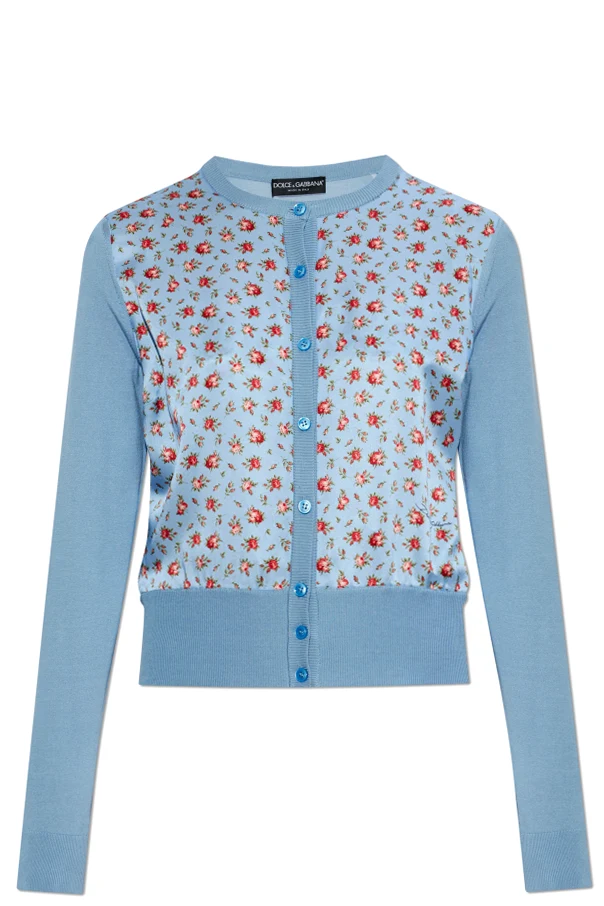 BLAU Seidene Strickjacke mit Blumenmuster