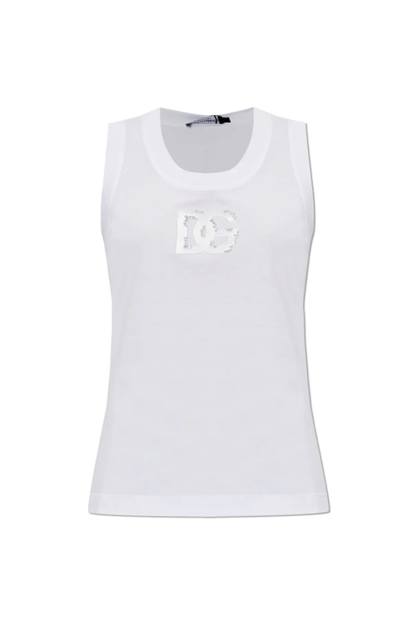 WEISS Top mit schimmerndem Logo